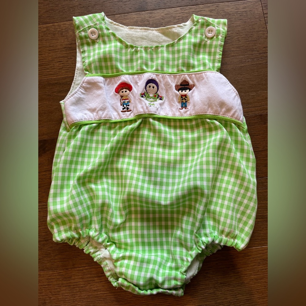 Green Gingham Embroidered Toy Story Bubble